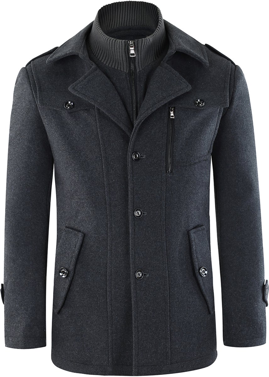 ALLTHEMEN Heren Wollen jas met opstaande kraag - Slim Fit Winter Warm Jasje - XS