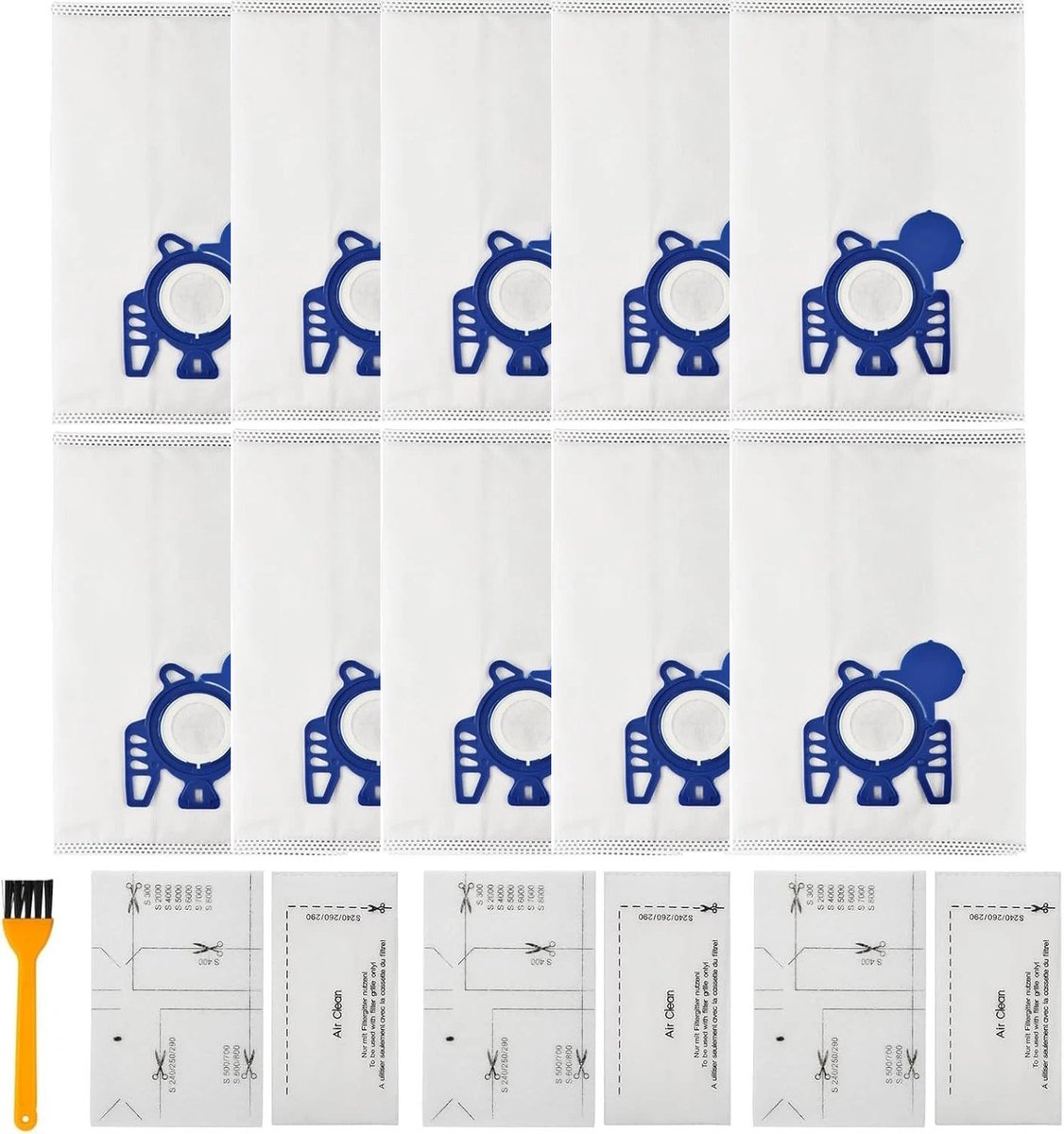 10stuks Stofzuigerzakken - Geschikt voor Miele Complete C3 - C2 - Classic C1 - met 3x filterkatoen - 3x filterschijven - 1x borsteltje stofzuiger - Geschikt voor stofzuiger miele