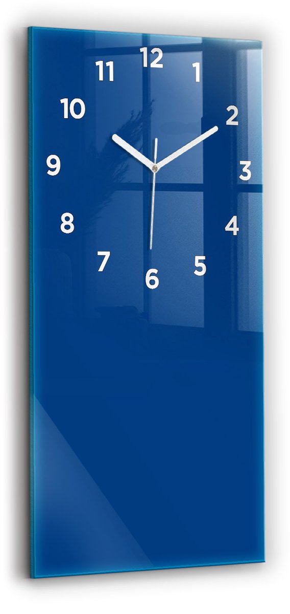 Wallfluent Wandklok - Blauw Rechthoekige Glazen Wandklok - 30 cm x 60 cm - Blauw Wandklok - Witte Handen - Wandklok Met Cijfers - Wandklok Glas Woonkamer - Glazen Klok Rechthoekige - Minimalistisch Wandklok - Rechthoekige Glas Klok