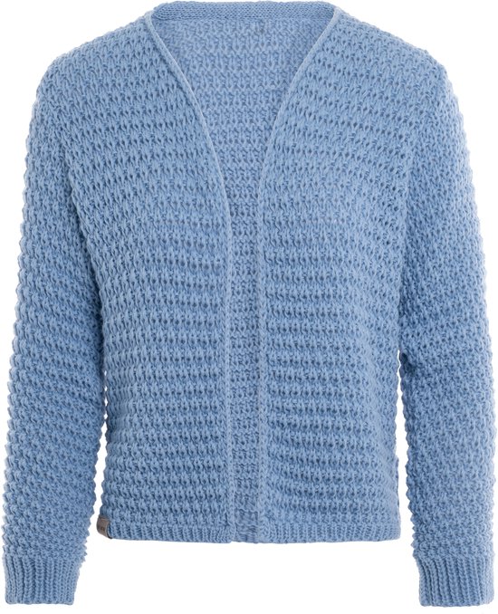 Knit Factory - Becky Gebreid Vest - Gebreide dames cardigan - Kort vest op heuphoogte - Lichtblauw damesvest gemaakt uit 30% wol en 70% acryl - Crystal Blue - 40/42