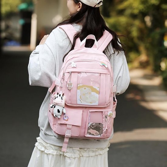 HiTotes Leuke Capybara Rugzak Schooltas Esthetische Preppy Cartoon Rugzak Kawaii Stitch Flap Rugzak Ita Bag, 44cm