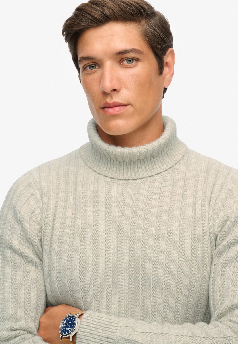 Superdry Trui Merchant Rib Roll Neck M6110711a 1lg Oatmeal Mannen Beige