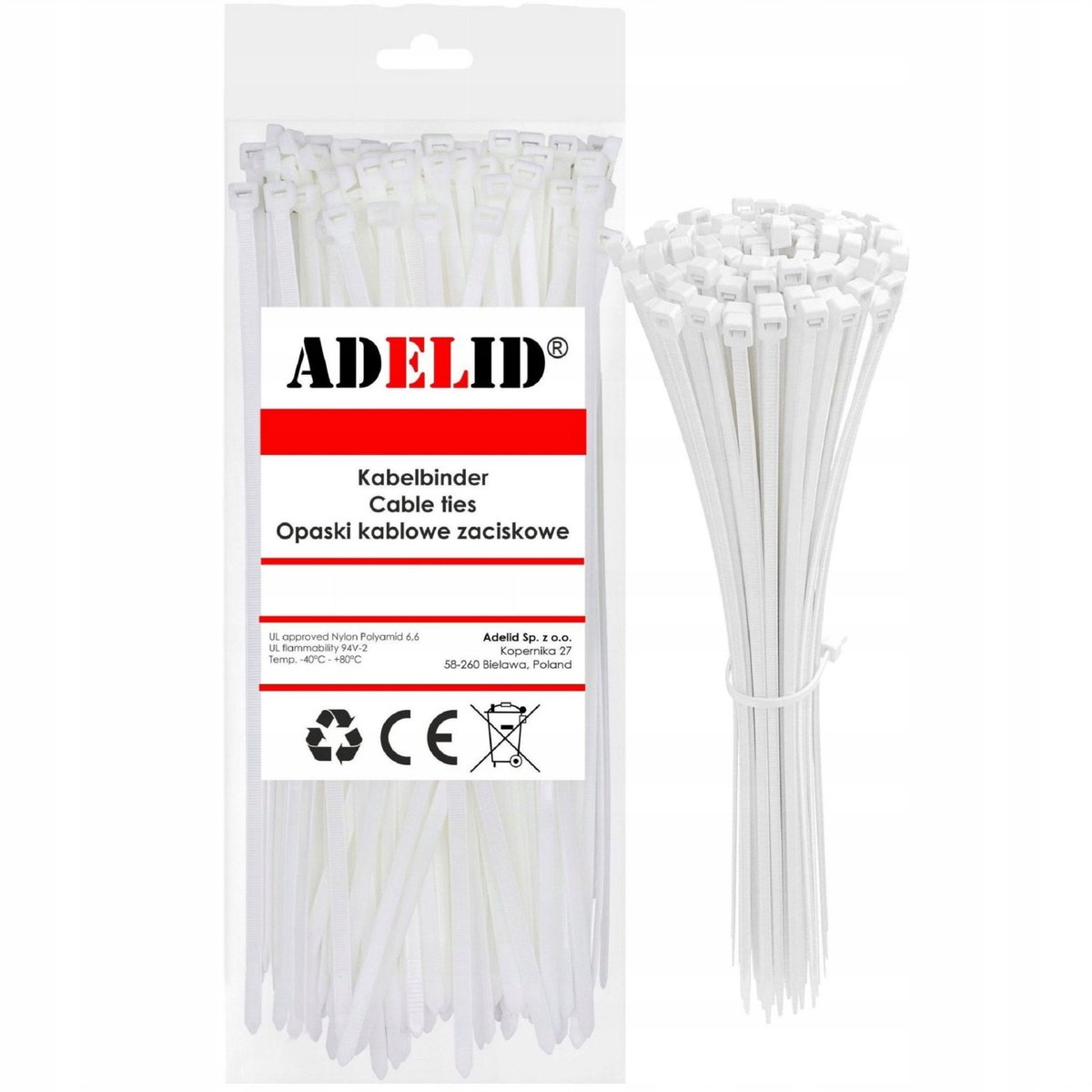 100x Witte Kabelbinders 4,8x500mm - Sterke Nylon Kabelbinders