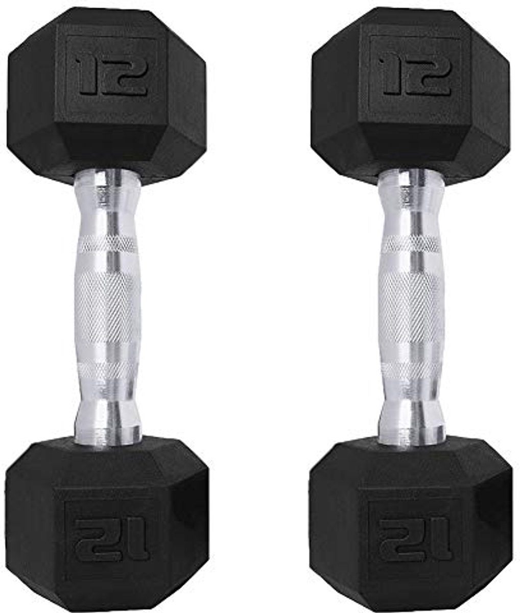 Fitness Halters Set van 2 voor Thuis Gym - Rubber Gecoate Hex Gewichten van 5 tot 35 kg