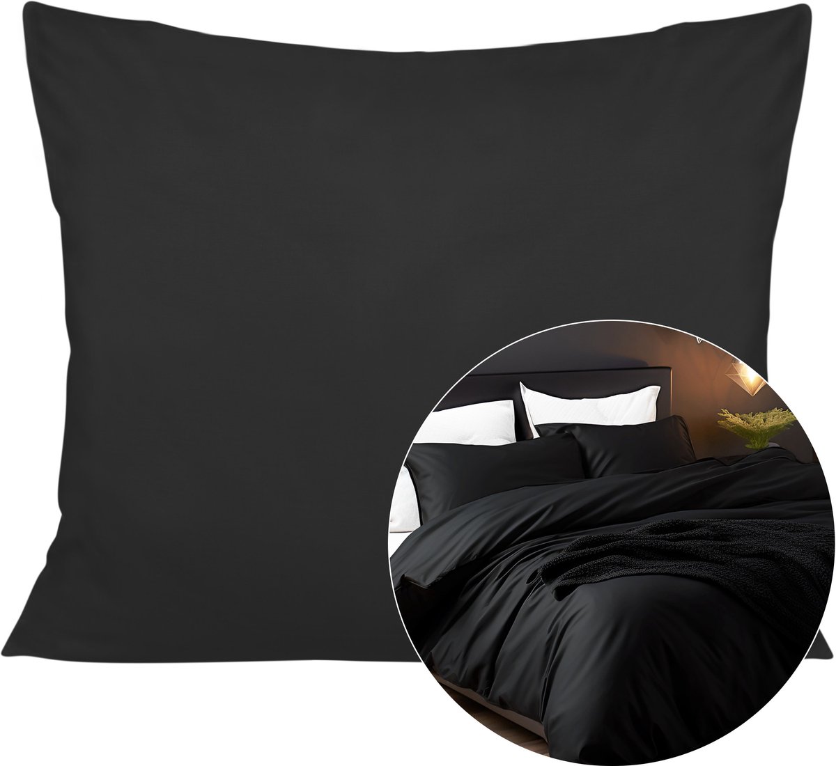 Zwarte Katoenen Satin Kussensloop 50x60 cm - Zacht & Stijlvol