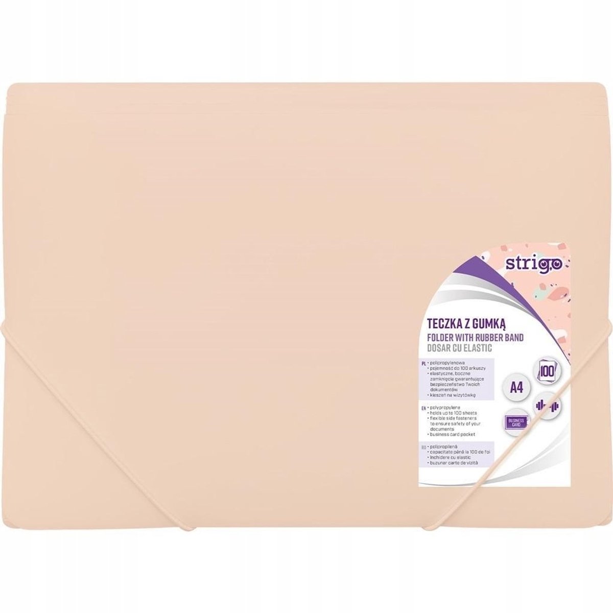 Strigo Pastel Oranje A4 Kaart met Elastiek - Duurzaam PP