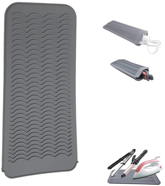 Hittebestendige mat - Hittebestendige pads - Hittemat - Siliconen etui - - Siliconen beschermpads - Krultang mat - Stijltang mat - opbergtas - opbergzak - voor krultangen, stijltangen, stijltangen en haarstylingtools - 286*142*9mm - grijs