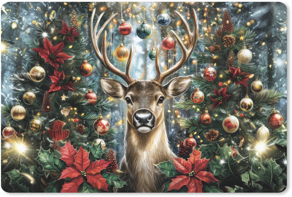 Muismat 27x18 cm - Mousepad Kerstfeest - Dennenbos - Rood - Muismatten