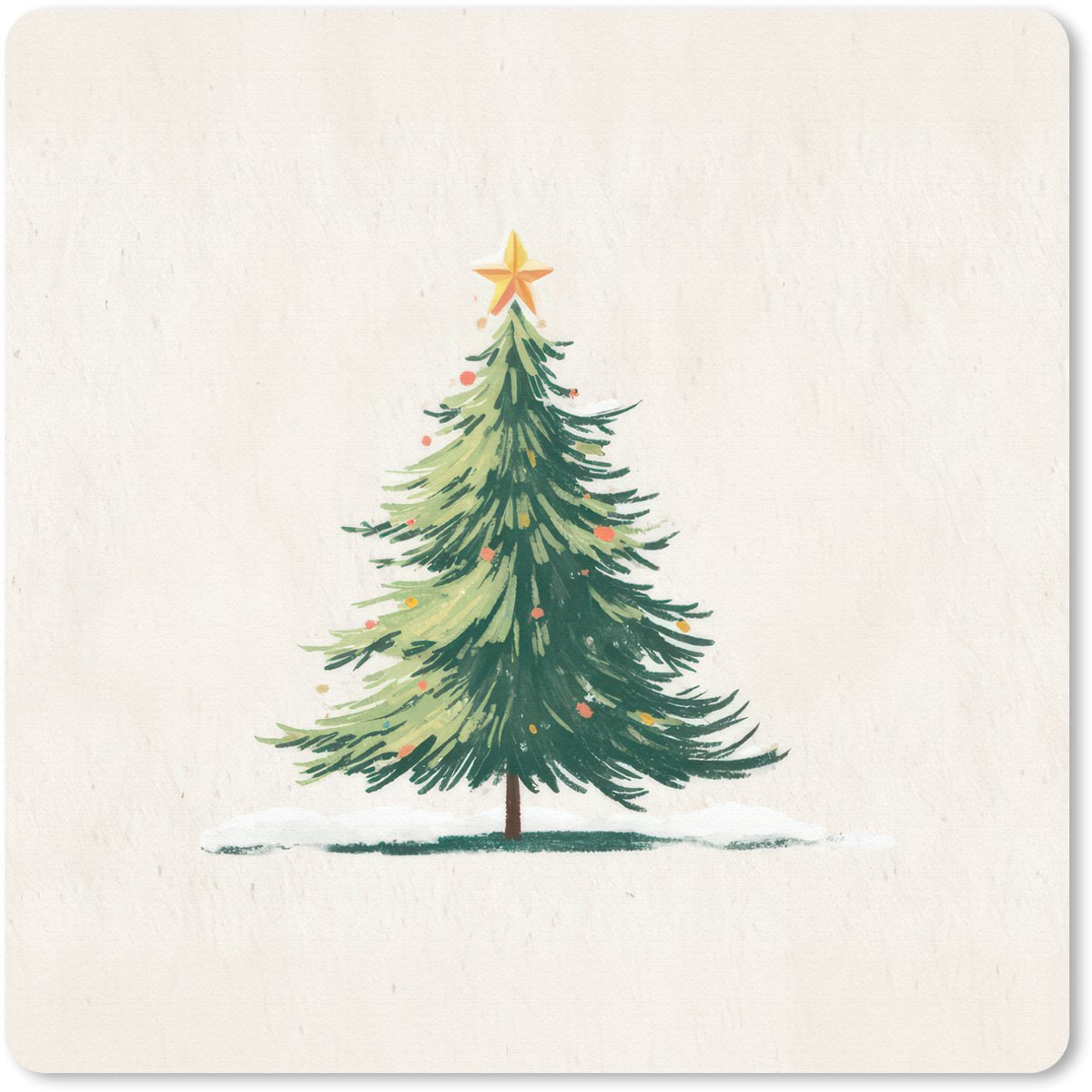 Muismat 20x20 cm - Mousepad Kerstboom - Illustratie - Ster - Sneeuw - Muismatten