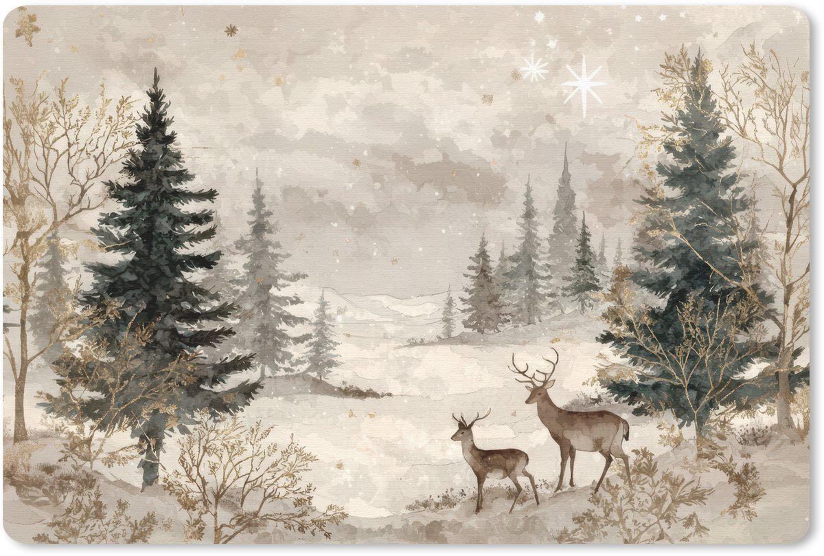 Muismat 27x18 cm - Mousepad Bos - Herten - Winter - Sneeuw - Muismatten