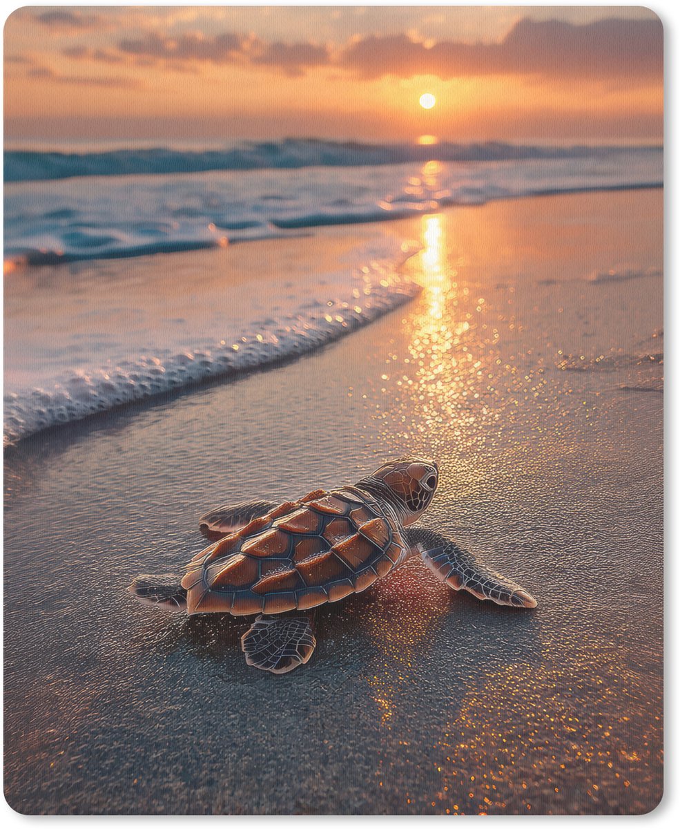 Muismat 19x23 cm - Mousepad Schildpad - strand - Zonsondergang - Muismatten