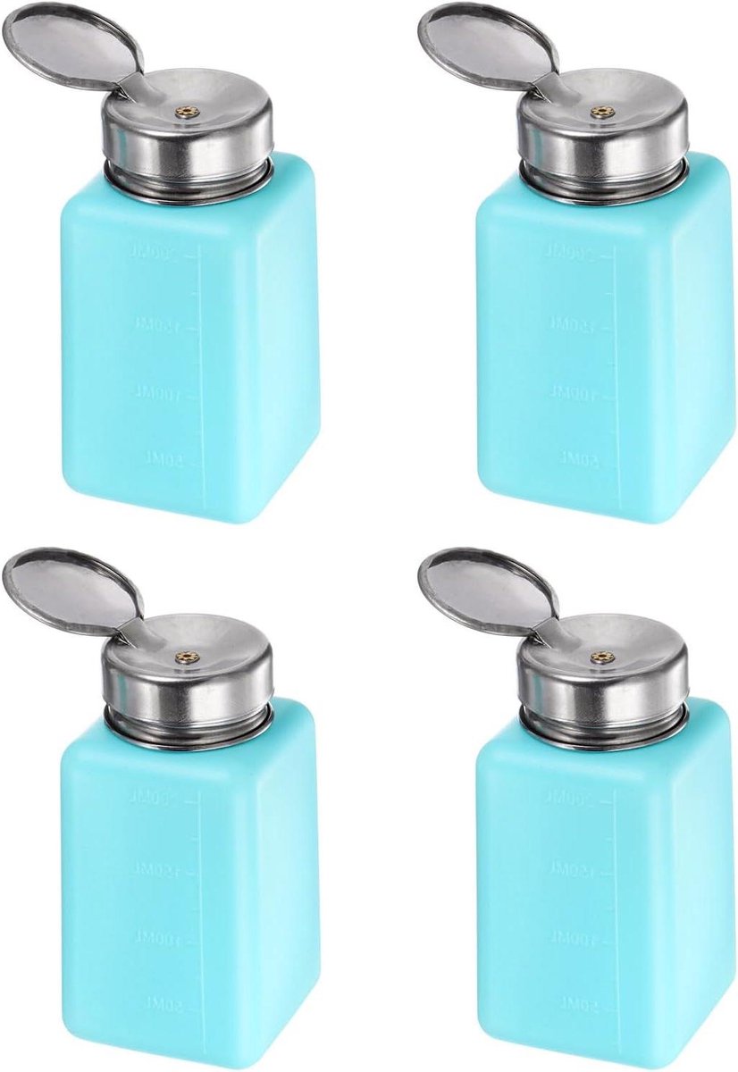 Image of 4 stuks navulbare lege flessen met 200 ml pomp voor alcohol en aceton - ideaal voor nagellakremover - blauw.