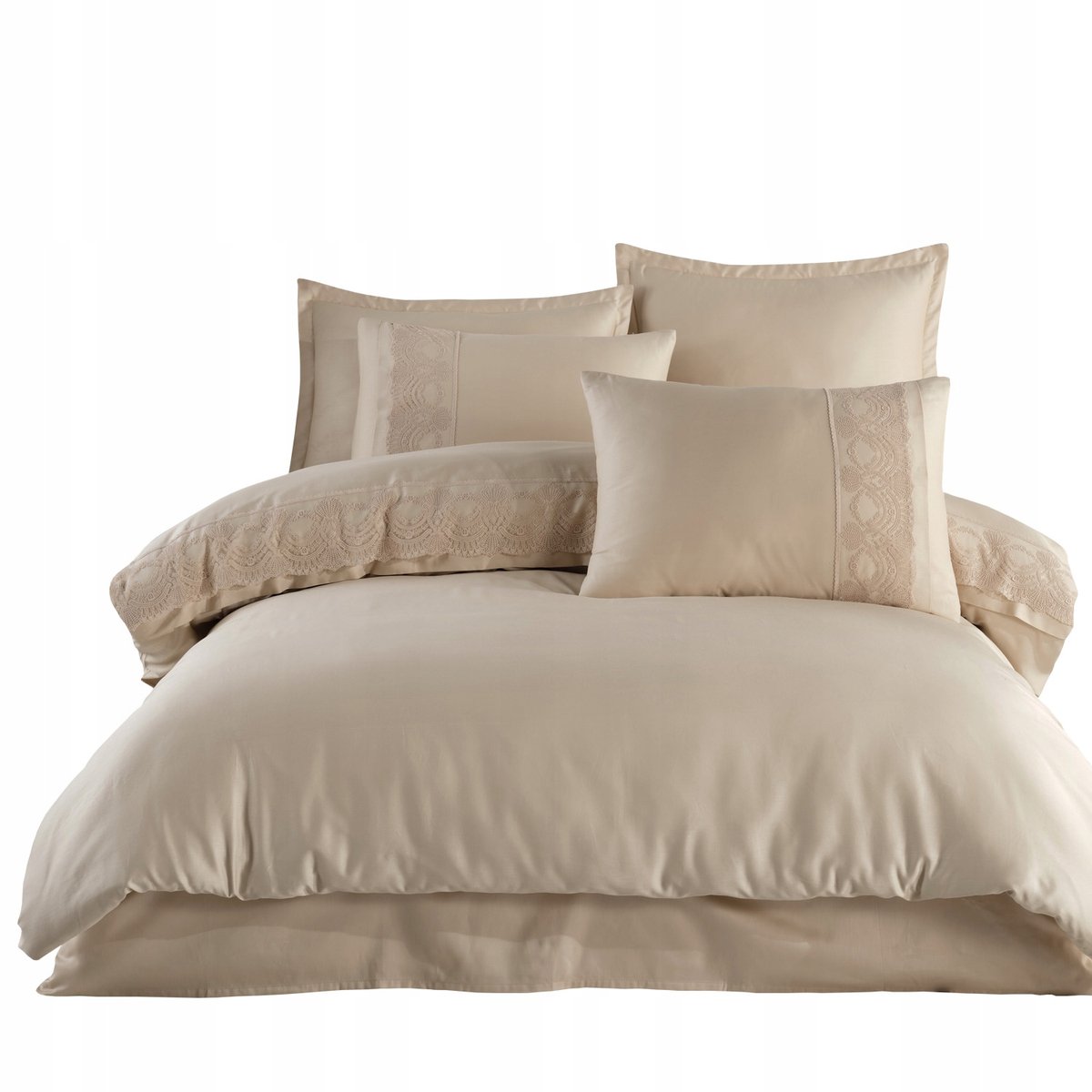 Luxe satijnen dekbedovertrekset 220x200 cm met kant - Beige