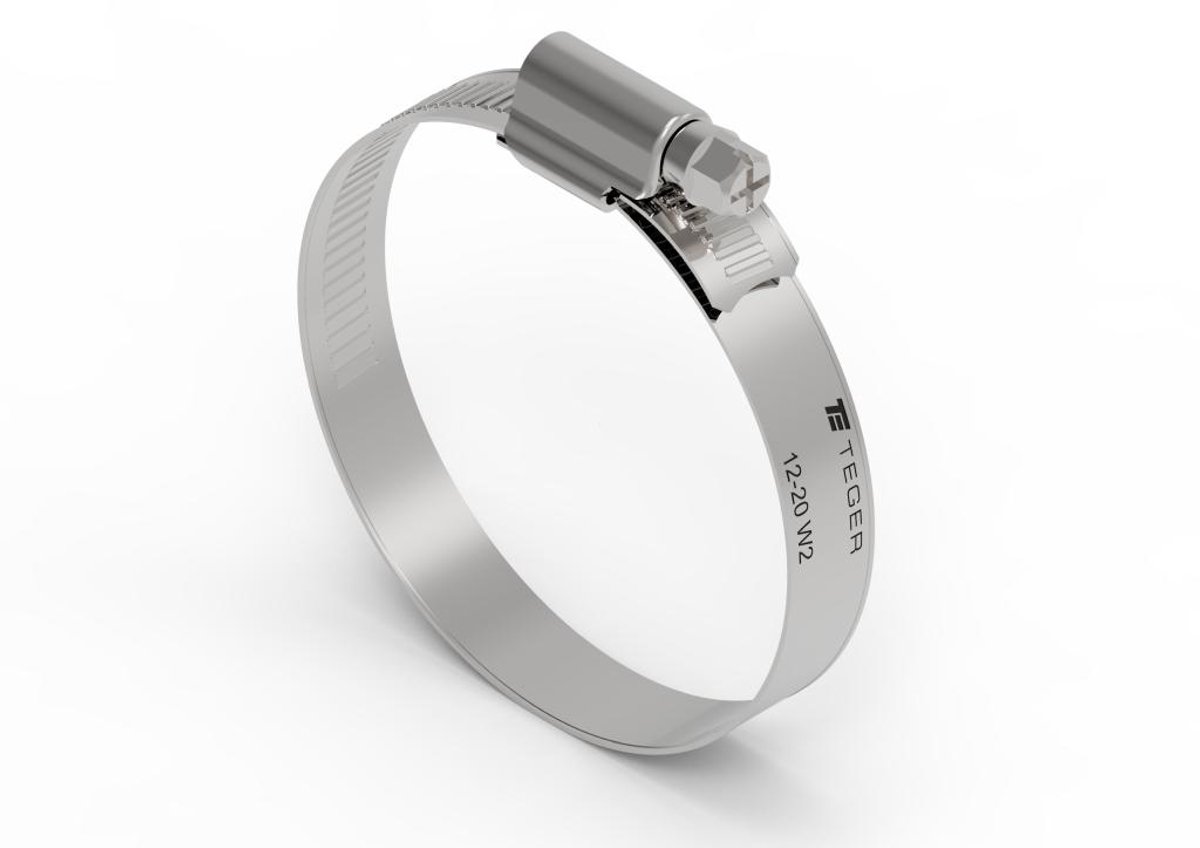 Teger Slangklem RVS 12-20mm, 9mm Breed, W2 Kwaliteit