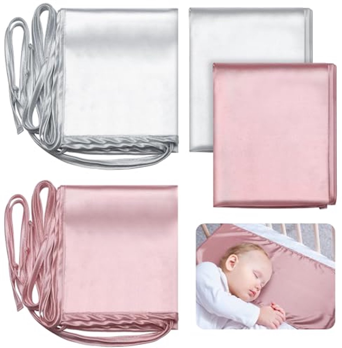 Image of 2 Stuks Satijnen Wieglaken voor Babyhaar - Zacht en Ademend Wieglaken voor Pasgeborenen
