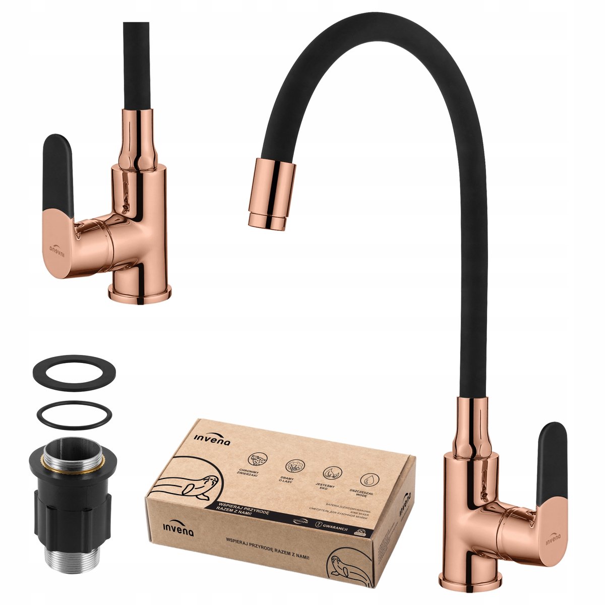Keukenmengkraan met Flexibele Uitloop - Zwart/Roségoud