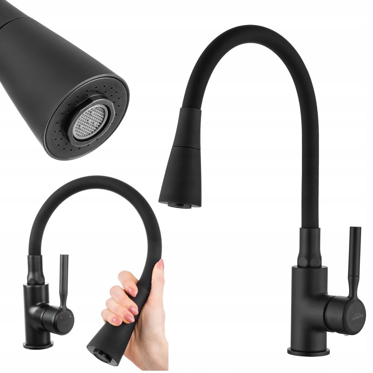 Keukenmengkraan Zwart Flexibele Uitloop 2 Functies - Invena Pogo Plus