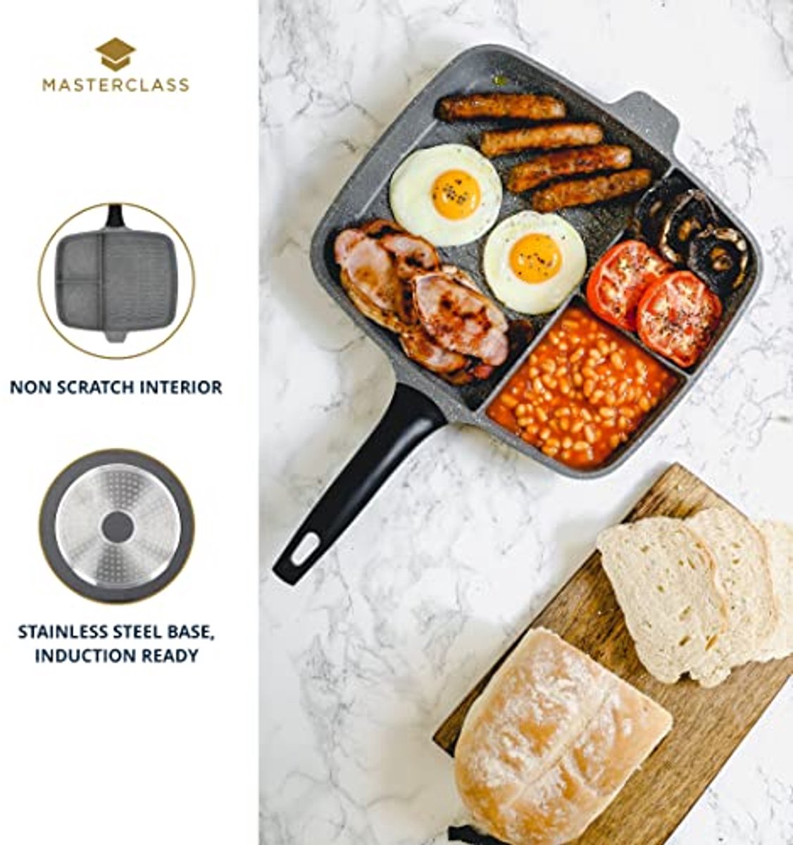 Driedelige Grillpan 32cm - 3-in-1 Antiaanbakplaat voor Inductie - Gegoten Aluminium