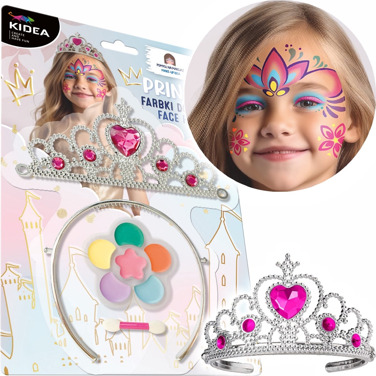 Kidea Schminkset Prinses met Tiara - 6 Kleuren en Applicator