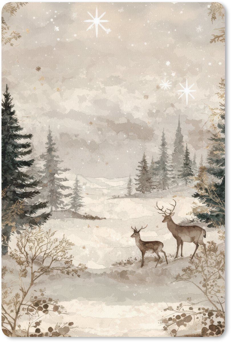 Muismat 18x27 cm - Mousepad Bos - Herten - Winter - Sneeuw - Muismatten