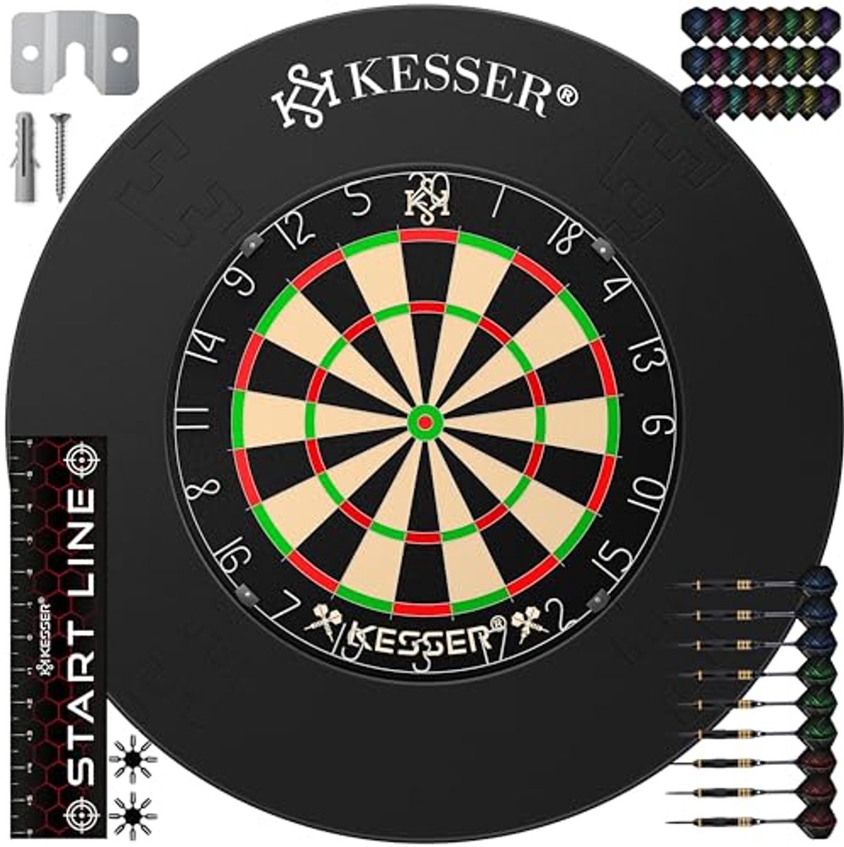 Professioneel dartbord met 9 dartpijlen en accessoires - Complete dartsset voor thuis of wedstrijden