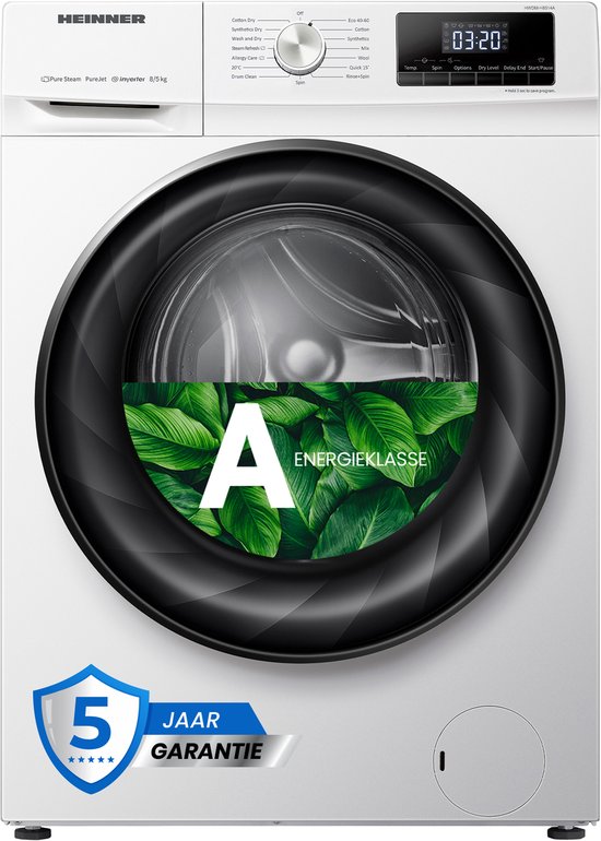 Heinner HWDM-H8514A Was-droogcombinatie – 8 kg Wasmachine / 5 kg Droger – 1400 tpm – Energieklasse A / D – Inverter Motor – LED Display– Wit – 5 Jaar Garantie