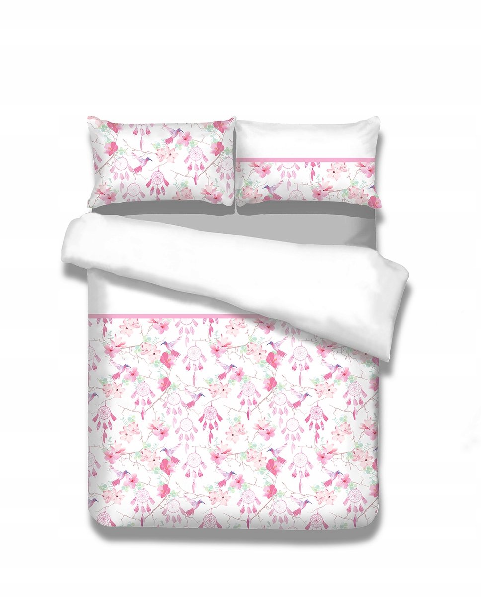 2-delige Beddengoedset Wit Roze Patroon 155x220cm