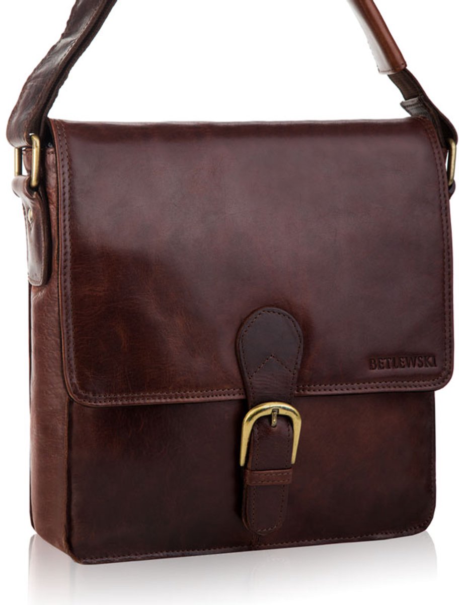 Leren Schoudertas Heren Dames Vintage Bruin - Betlewski