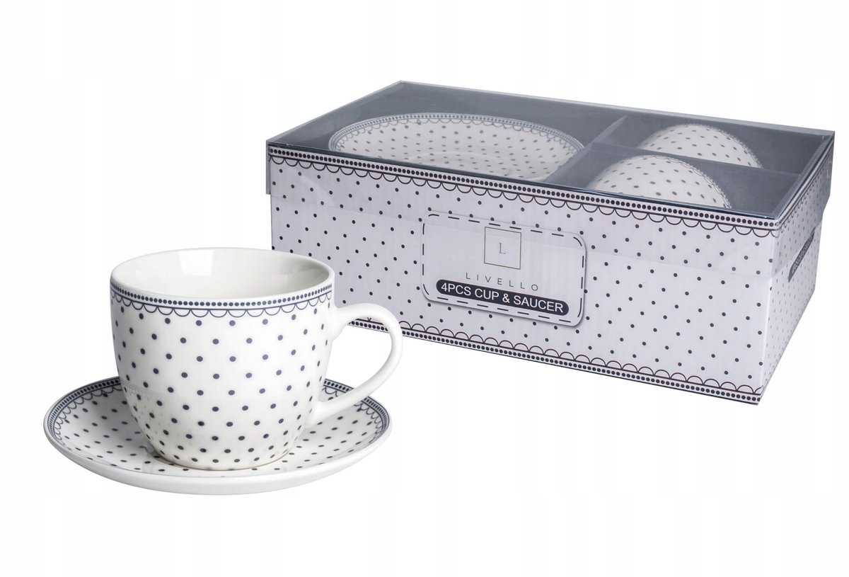Set van 2 Mokken met Schotels, 250ml, Stippen, Cadeauset