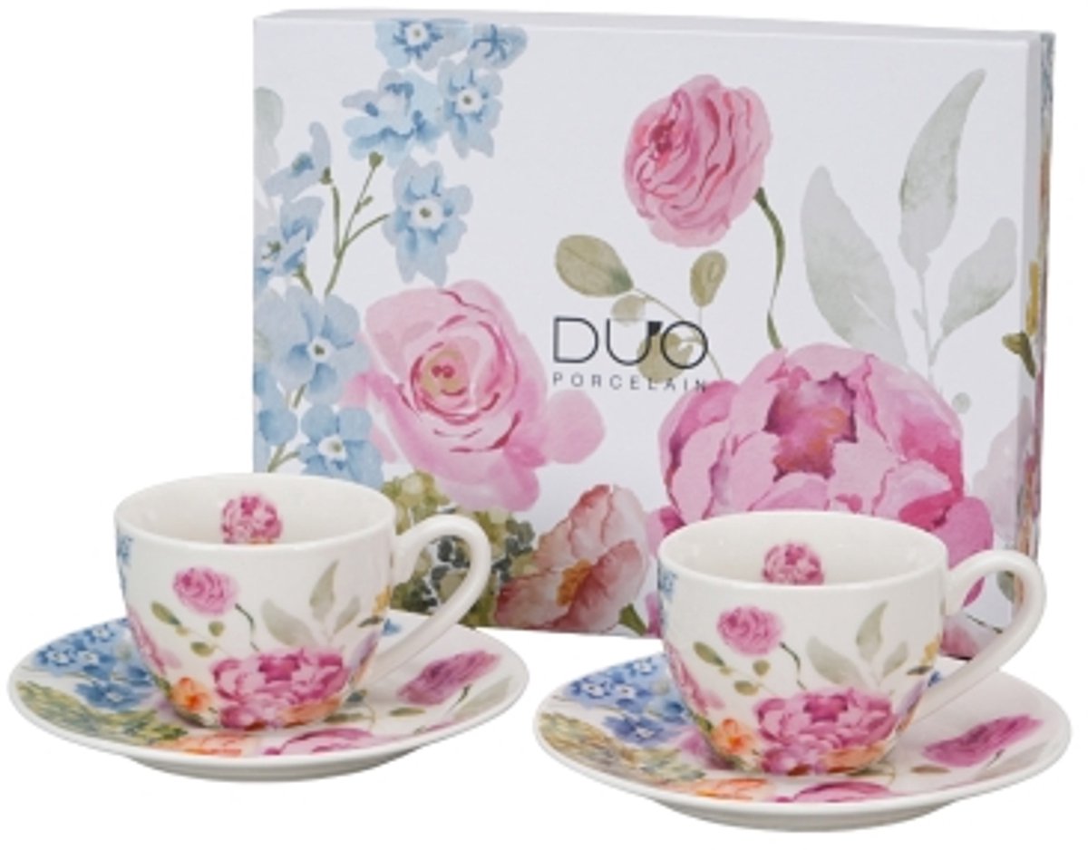 Duo Espresso Kopjes met Schotels - 90ml, 2 Stuks, Bloem & Vogel Design