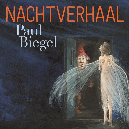 Boekomslag van 'Nachtverhaal' van Paul Biegel, met een kabouter met rode muts en een meisje met een doorschijnende jurk.