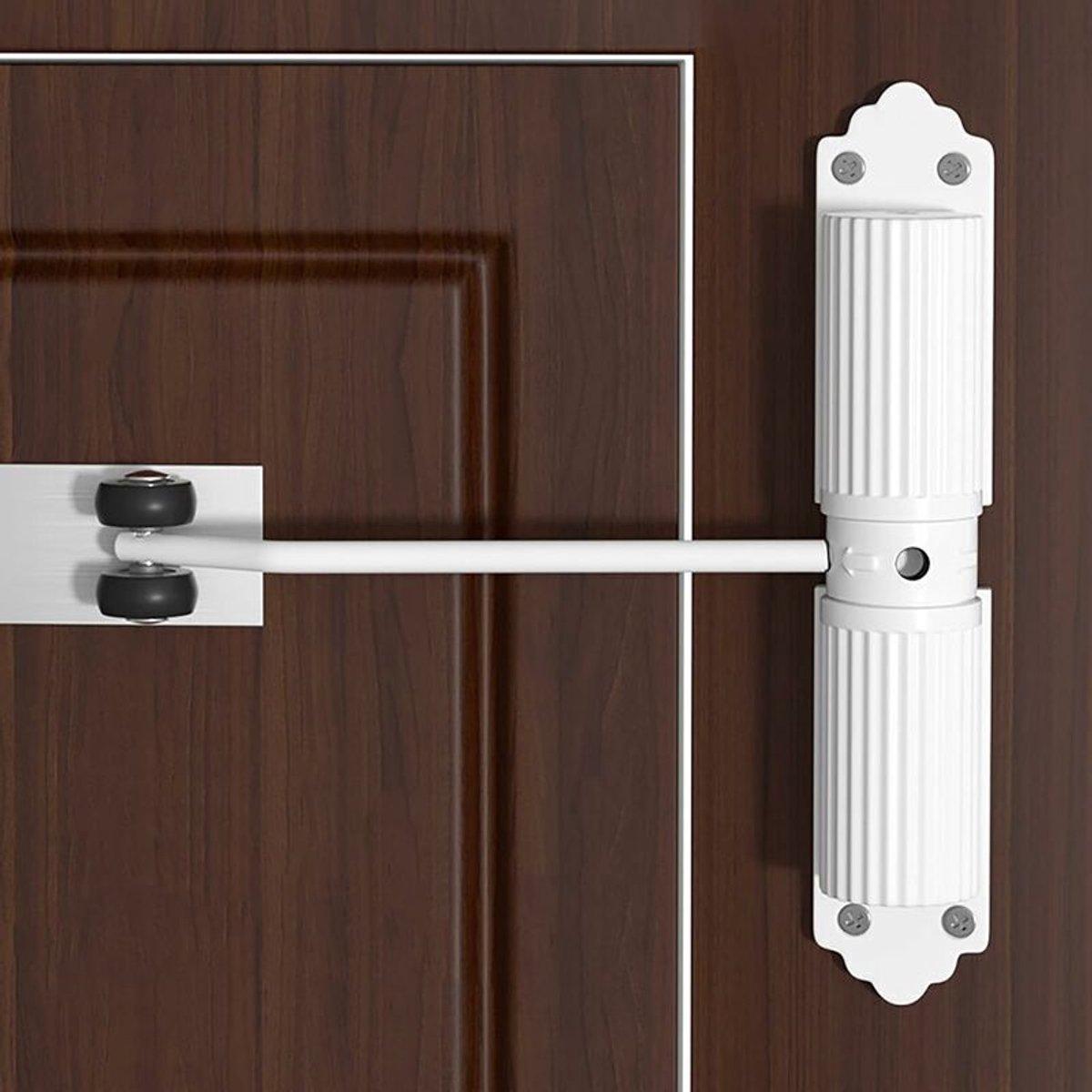 Automatische deursluiter - tuinpoort, deursluiter, veerbelasting, deursluiter - met 4 schroeven en instelhendel, automatische deursluiter voor kamerdeur, kantoor, hotelkamer, tuinpoort