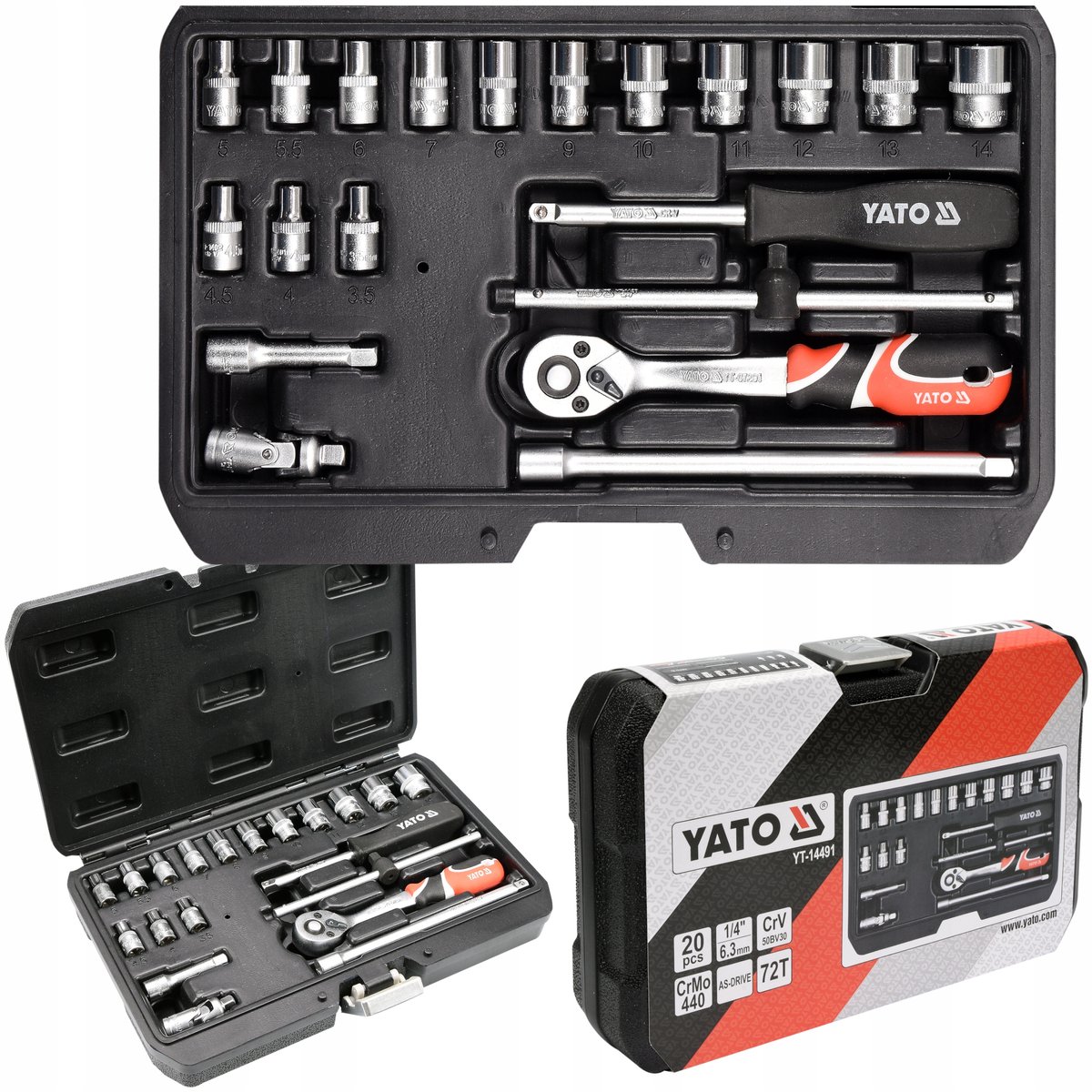 Yato 1/4" dopsleutelset met tarief - 20 delen