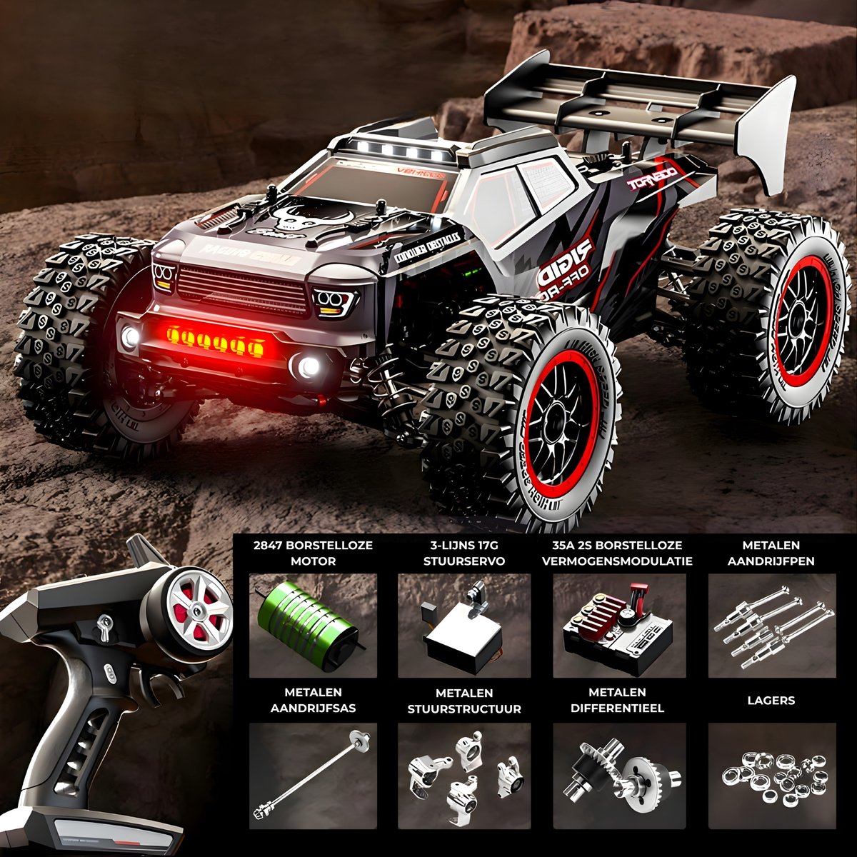 DreamGoods Bestuurbare RC Auto - 80km/h - Limited Edition - Top Speed Race Auto - 1:20 Offroad Drift Car - 300 m Afstandbestuurbaar - Radiografisch - Waterdicht - Bestuurbare Auto voor Buiten - RC Auto Volwassenen - voor Jongens — afbeelding 7