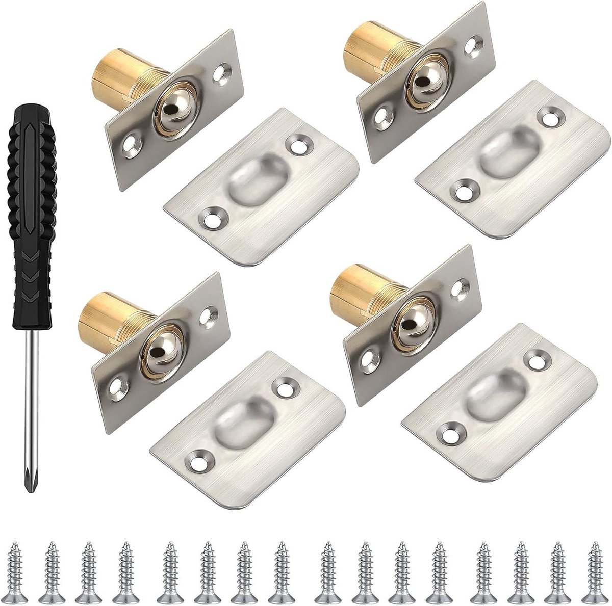Image of 4-pack deur catches, roestvrij stalen kogelsnappers voor kastdeuren, verstelbare roller bal grendels