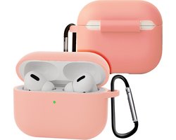 Case - Geschikt voor Apple Airpods Pro 3 - Siliconen Hoes met Clip - Silicone Hoesje Cover - Lichtroze