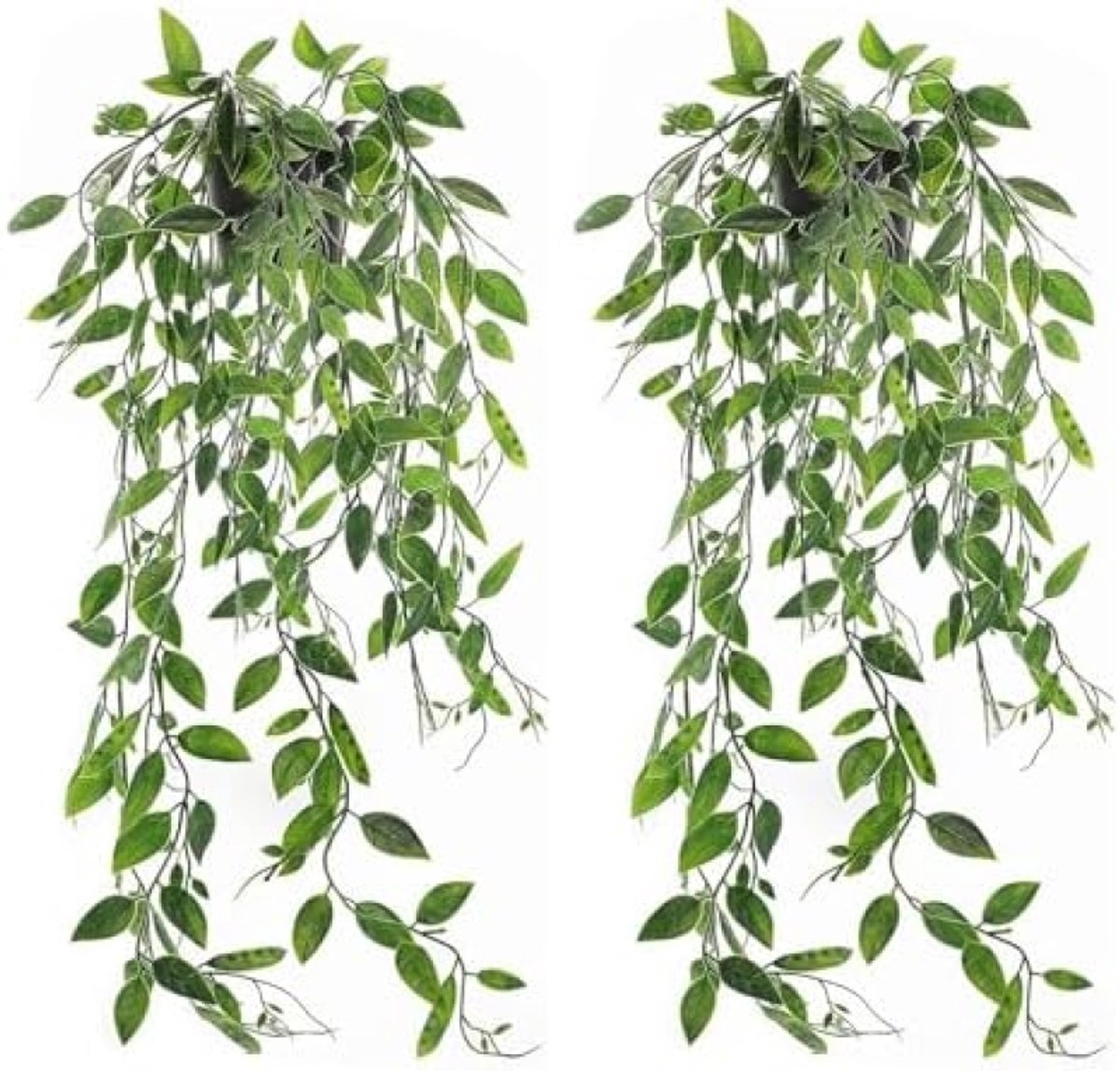 PromoHome Kunstmatige Hangplanten Set van 2 met Potten - Levensechte Decoratie voor Binnen en Buiten - Groene Nep Planten met Zwarte Pot - Onderhoudsvrij en Weerbestendig Groen-2