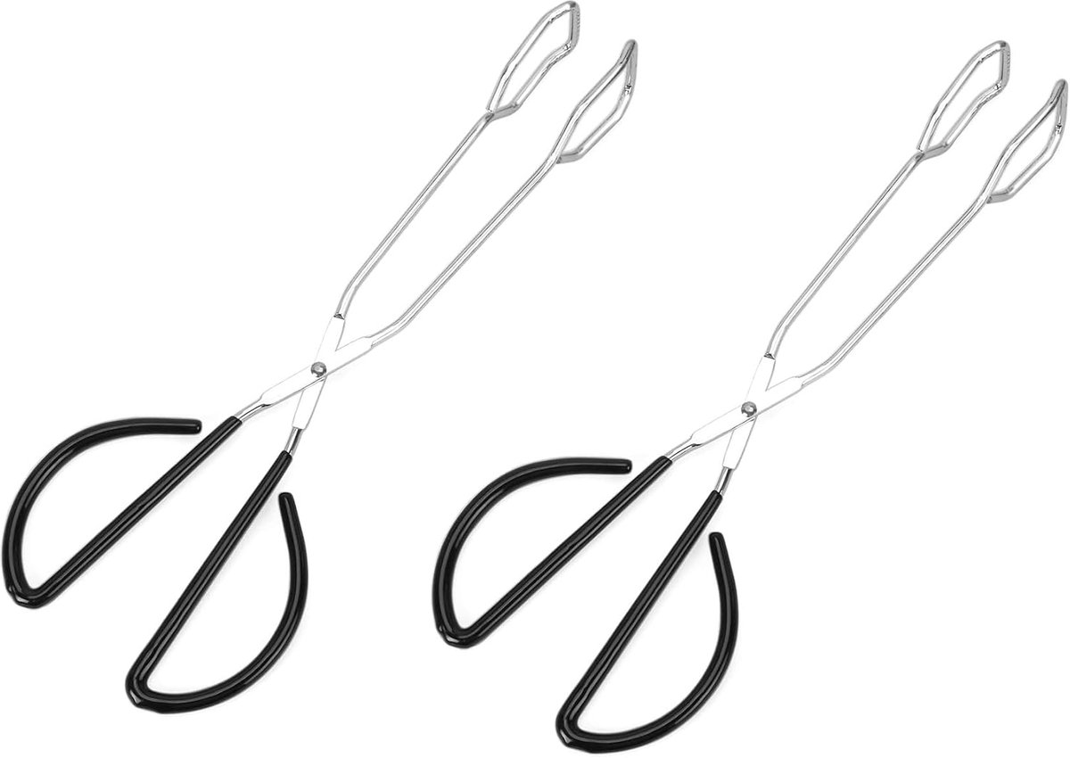Houtskooltang met lange steel - Grilltang - Roestvrij staal - 31 cm - 2 stuks