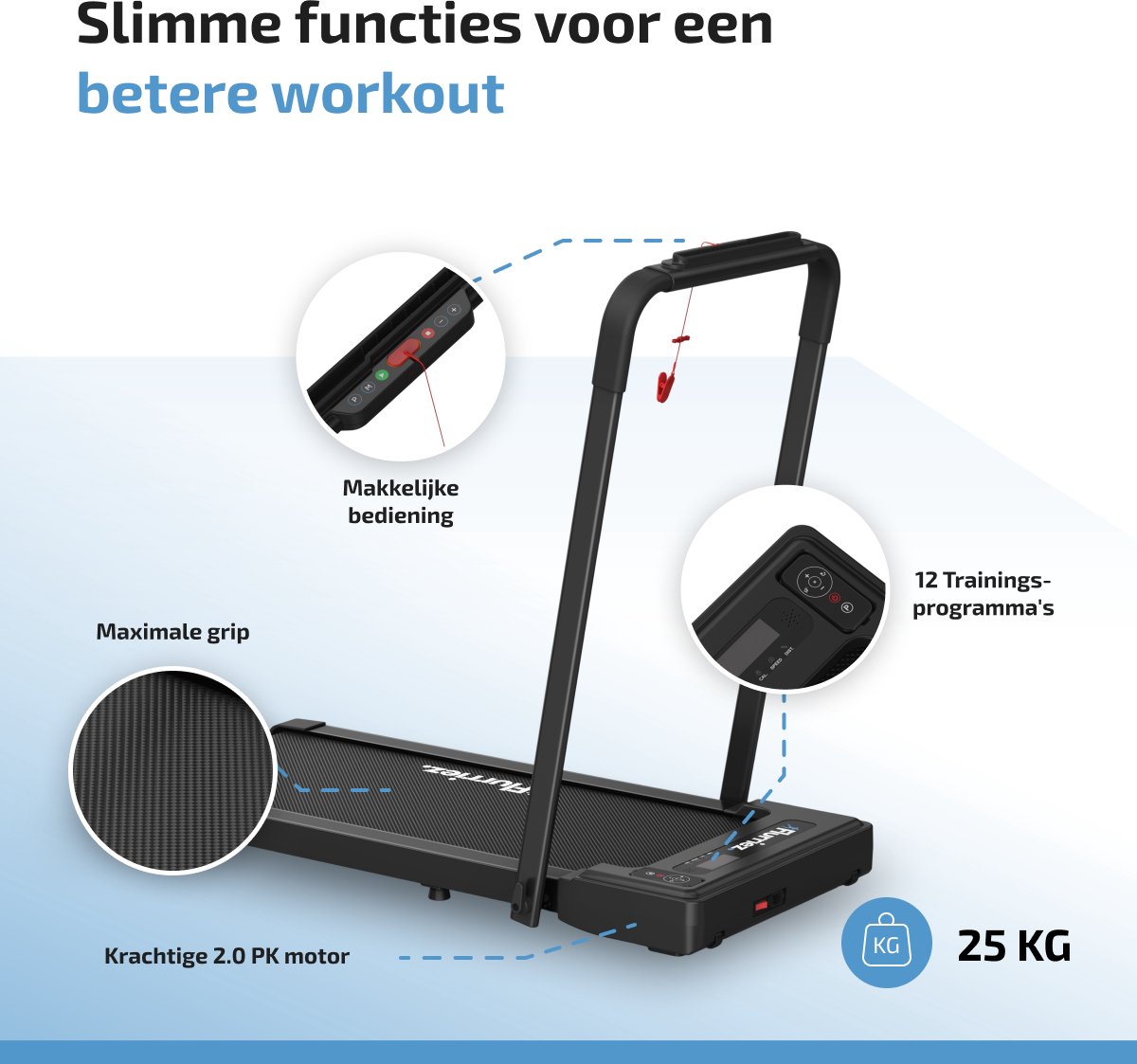 Flurriez Premium Loopband Inklapbaar - 1-12km/u - Bluetooth Speaker - Wandelband - Walking pad - Met Dempingsmat - Met Horloge - Workout App - Tablethouder - Treadmill - Zwart