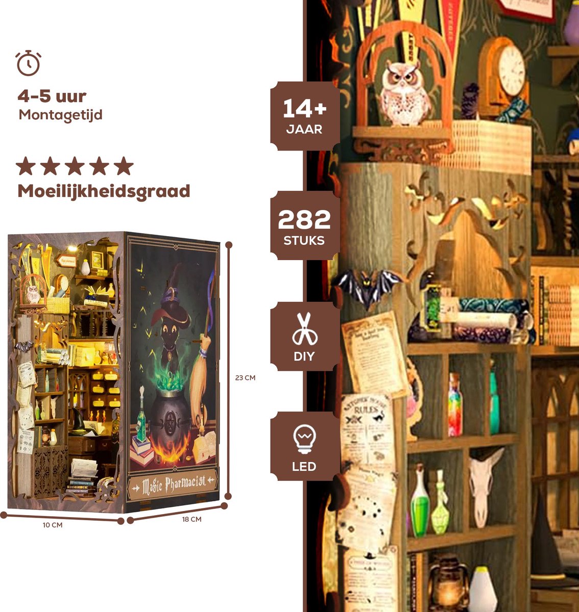 CuteBee Book Nook - Modelbouw - Houten 3D Puzzel - DIY Bouwpakket Volwassenen en Volwassenen - Boekensteun - Boekenhouder - The Magic Pharmacist — afbeelding 2