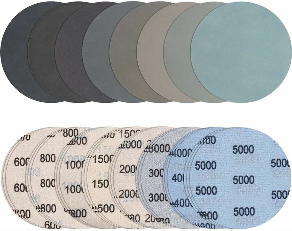 24 stuks 125 mm klittenbandschuurschijven, korrel 600/800/1000/1500/2000/3000/4000/5000, rond zonder gat, droge en natte schuurschijven, voor metaal en hout
