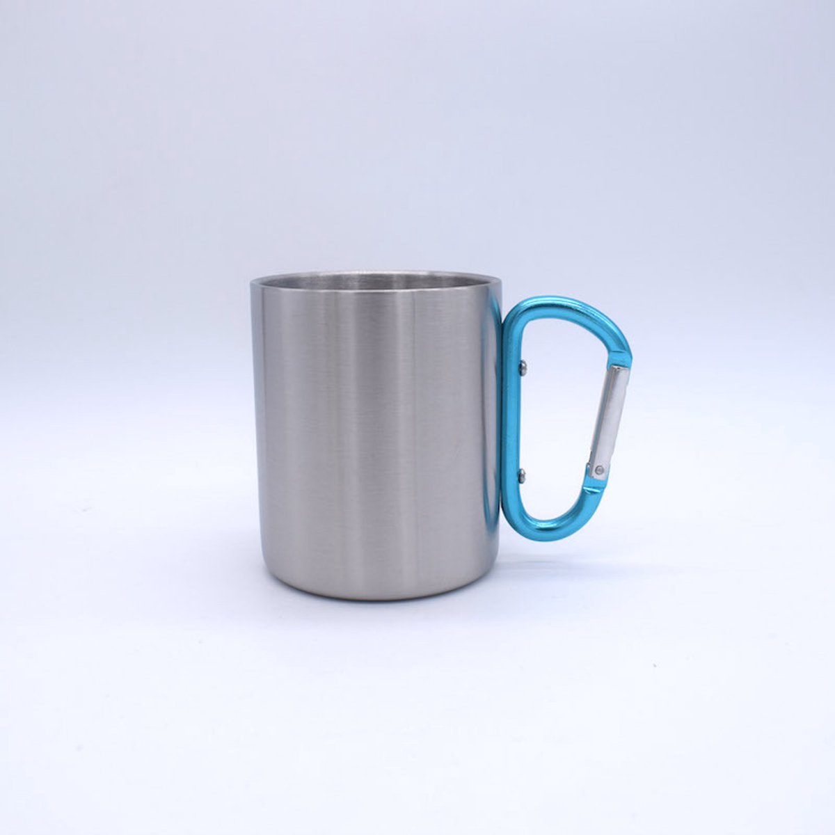 Mok met karabijnhaak - Met oor - Drinkbeker - Dubbelwandig - 330 ml - RVS - Hemelsblauw