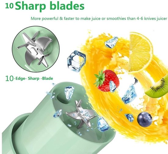 MIAOKE Draagbare mixer met 6 messen voor sapshakes en smoothies - 350 ml mini-mixer met USB-oplaadbaar led-display, 3000 mAh oplaadbare batterij, voor thuis en sport