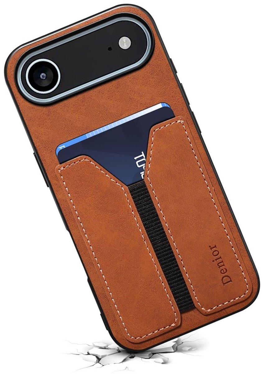 Denior Geschikt voor iPhone 17 Air hoesje - Backcover met kaarthouder - Bruin