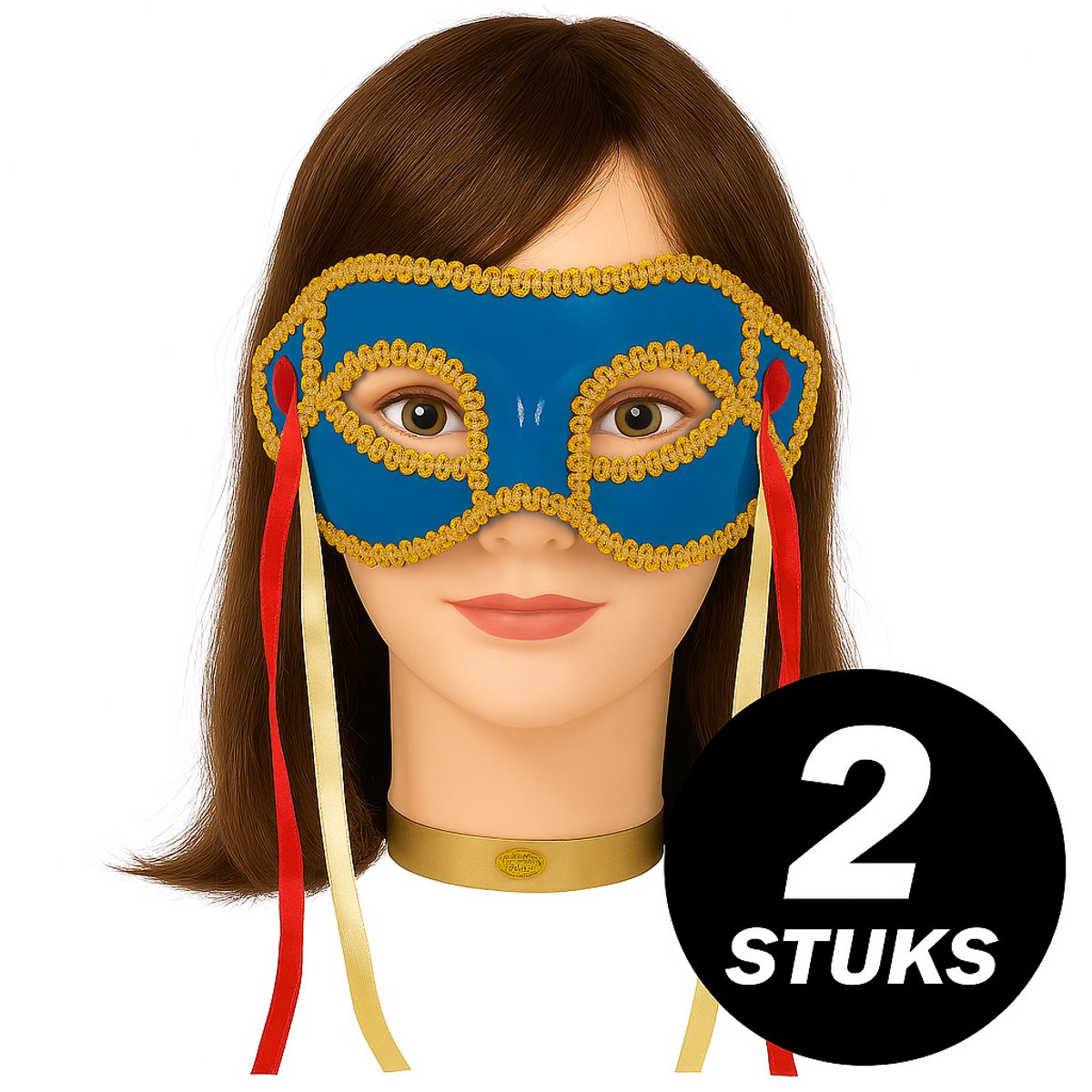 2x Venetiaans Masker Blauw met Goud – Verkleedmasker Set – Feestmaskers voor Carnaval, Themafeest & Masquerade