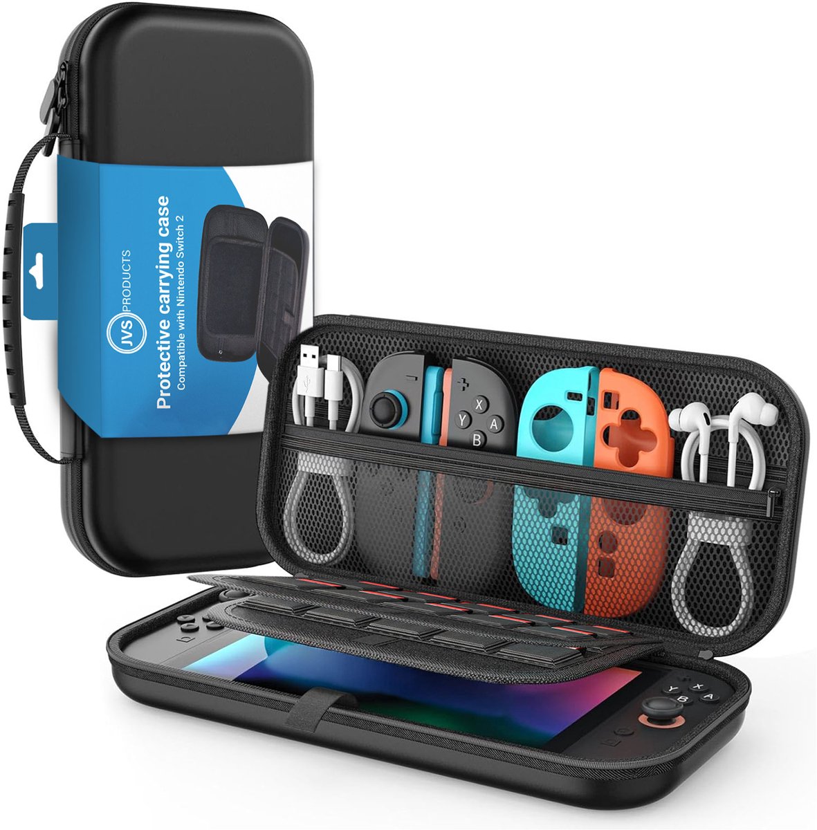 Opberghoes geschikt voor Nintendo Switch 2 - Hard Case - Beschermhoes - Ruimte voor 24 Games - Ritsvak & Schermprotectie - Opbergtas - Zwart