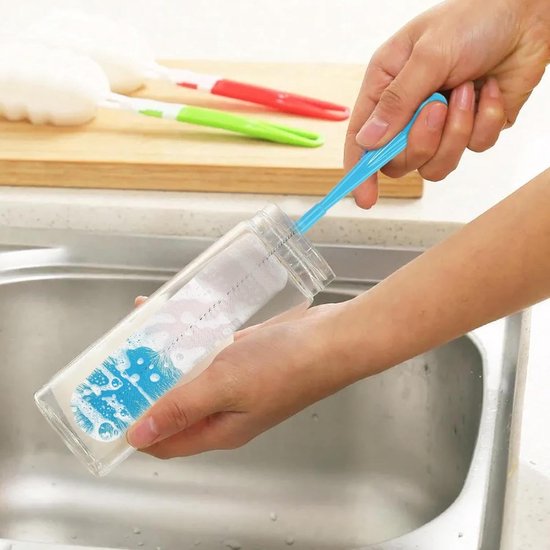 Flessenborstel - 5 Stuks - Flessenrager - Rietjes Borstel - Schoonmaakborstel - Flessenreiniger - Kras - voor alle oppervlakken - Flessenborstel Baby - Handig in gebruik en anti bacterieel - blauw van Merkloos — afbeelding 2