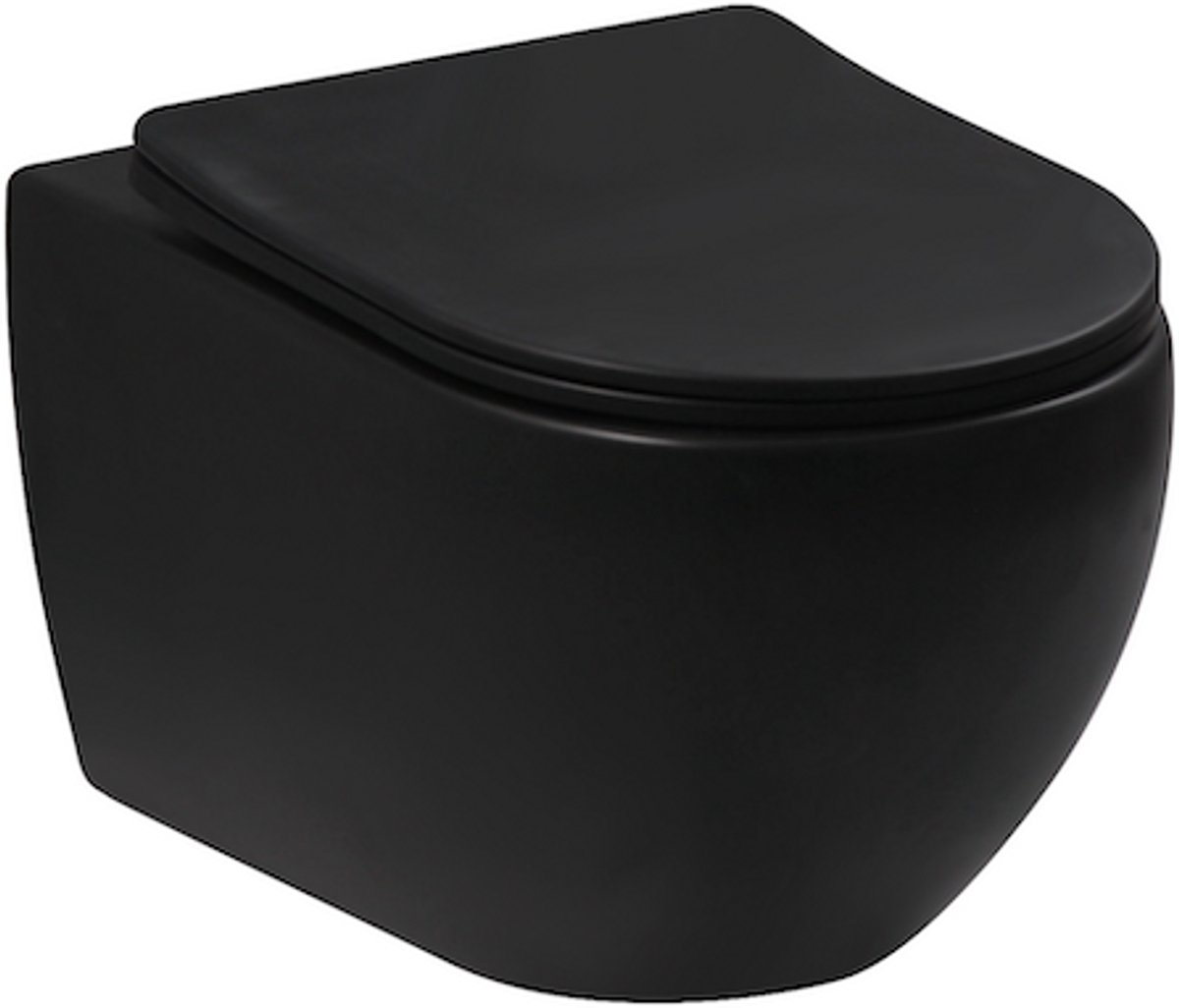 WOON-DISCOUNTER.NL - Ravius 53 - Mat zwart - Toiletpot met zitting - Hangend - Soft close - 6019