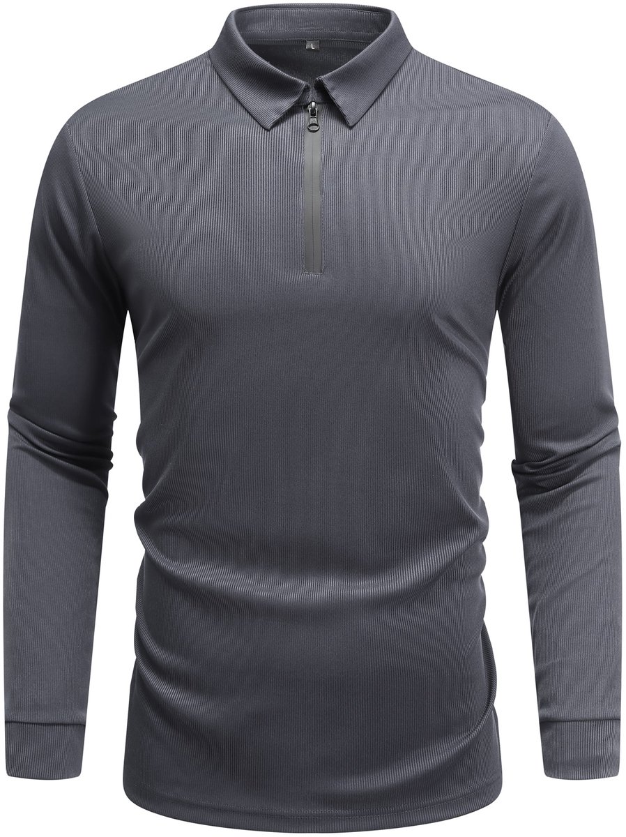 Allthemen Heren Lange Mouw Rek T-Shirt Oversize Polo Met Halve Rits Grijs