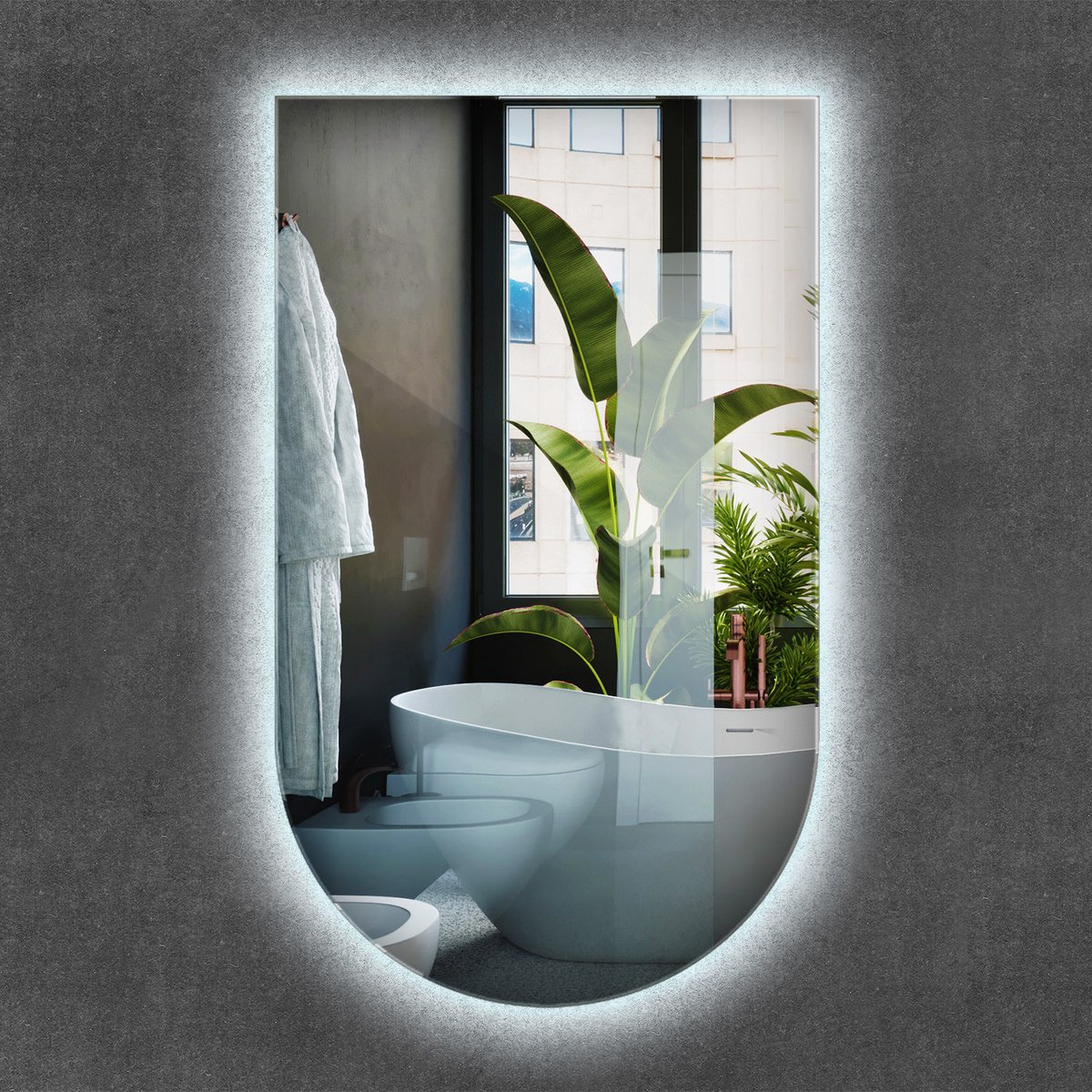 Wallfluent LED Spiegel - Boogvorm Spiegel met LED-verlichting - 45 x 80 cm - Ovale afgekno